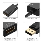 Cable Adaptador DisplayPort (DP) a HDMI 1080P Resolución 4K de 24cm de largo