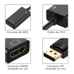 Cable Adaptador DisplayPort (DP) a HDMI 1080P Resolución 4K de 24cm de largo